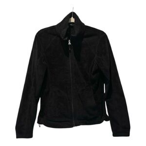 Lands’ End Black Fleece Zip Up Jacket Size S Pockets Toggle Waist